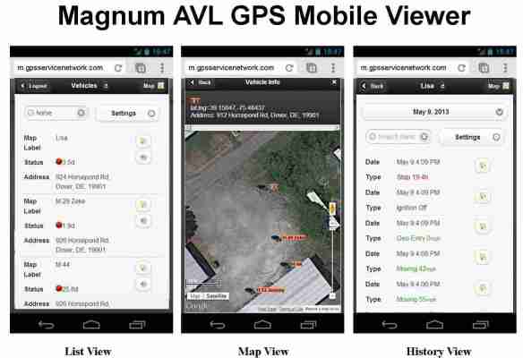 Mobile Viewer List, Map, History Screen Shots